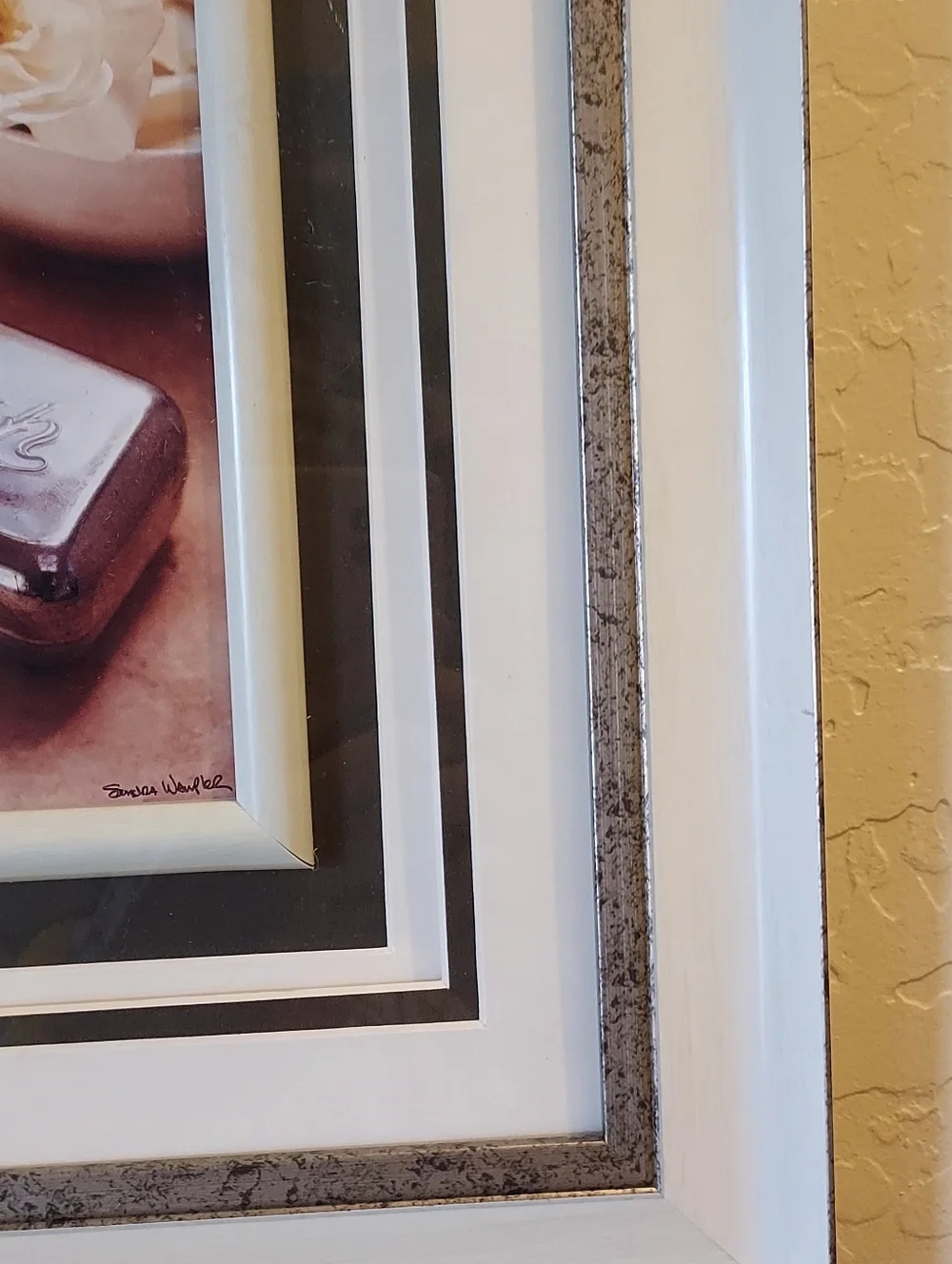 Kirklands Framed Floral Print for the bathroom white, cream, silver. Soft Vibe. - Picture 4 of 4